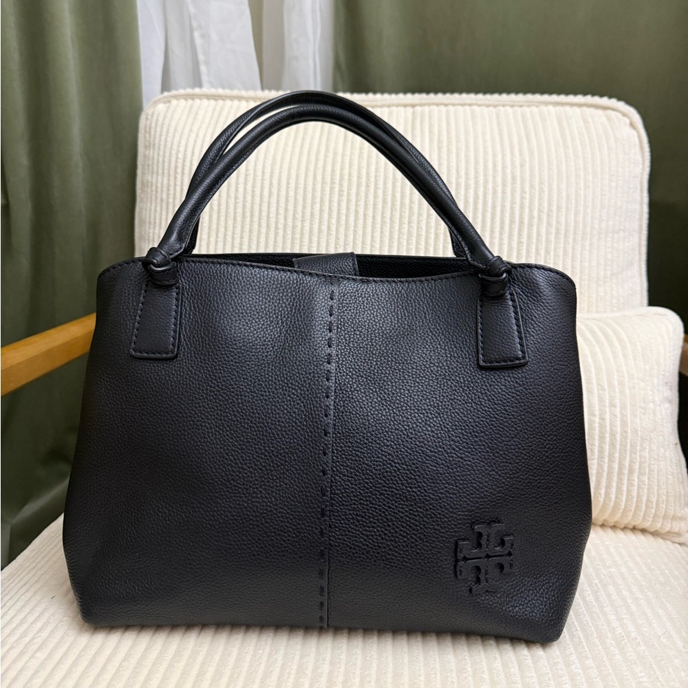 Tory Burch Black Pebbled Leather Top-Handle Shoulder Bag